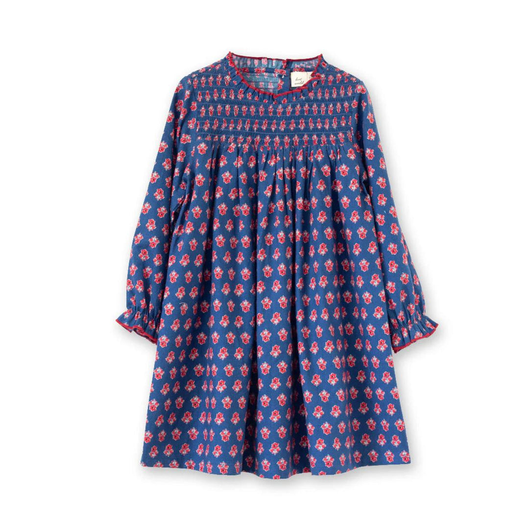 Girls' Smocked Long Sleeves Dress - Red and Navy