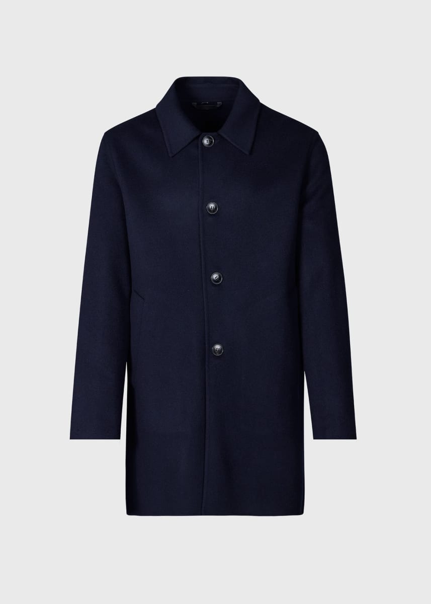 Cashmere & Wool Short Overcoat - Navy