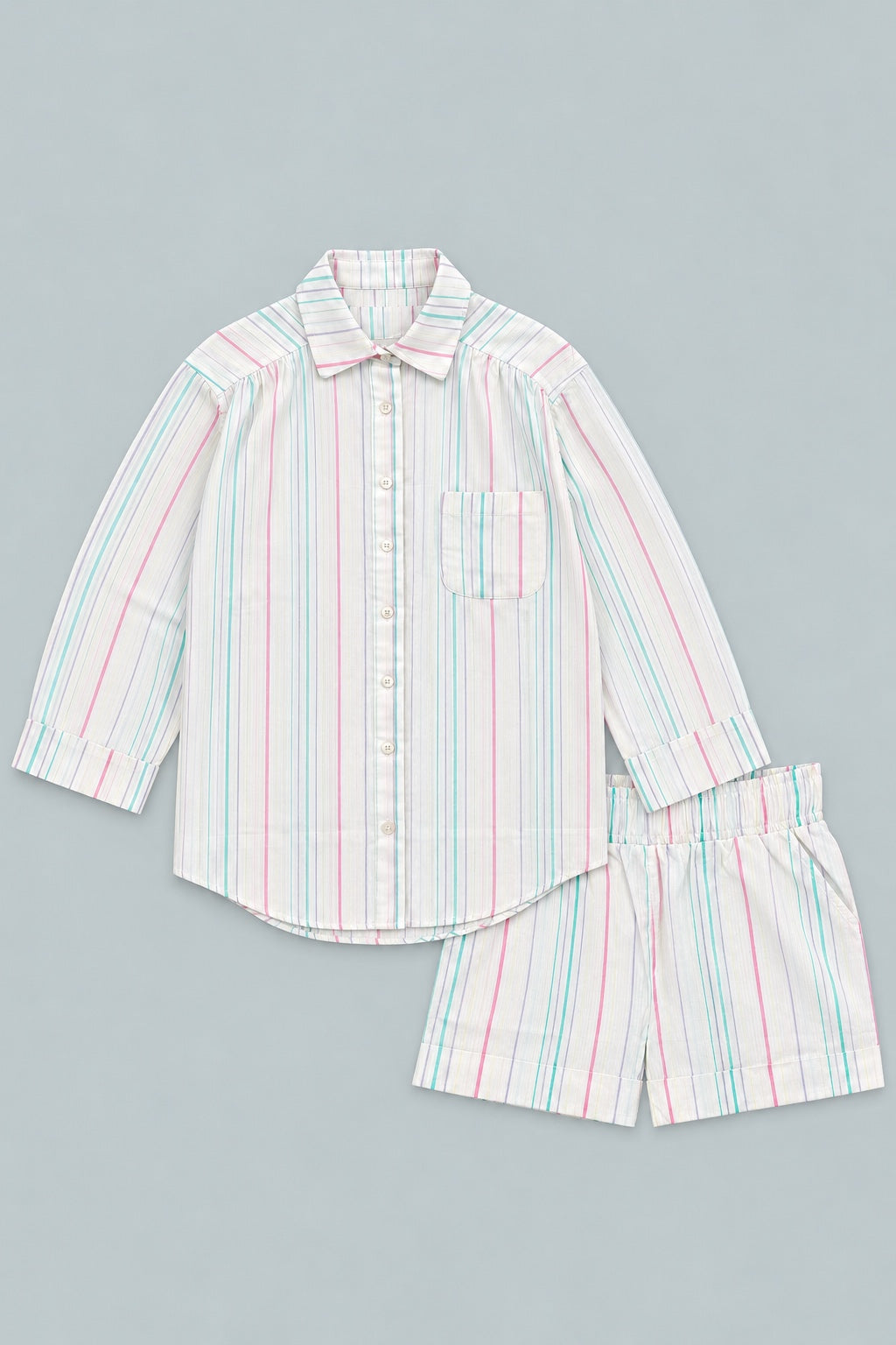 Long Sleeve Woven Pajama Set - Pastel/Multi