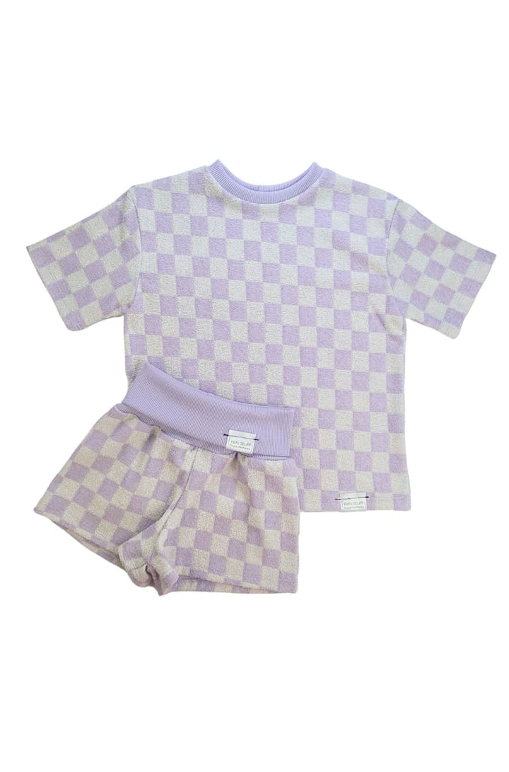 Grow With Me Wide Shorts - Lavender Macaron Checkered