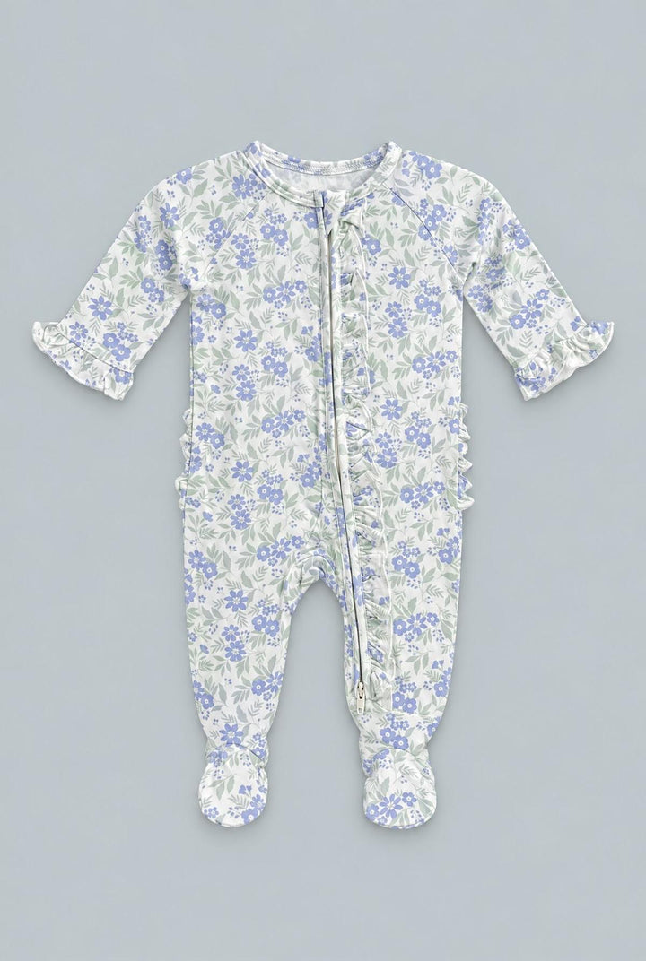 Ruffle Footie - Vintage Flower Purple