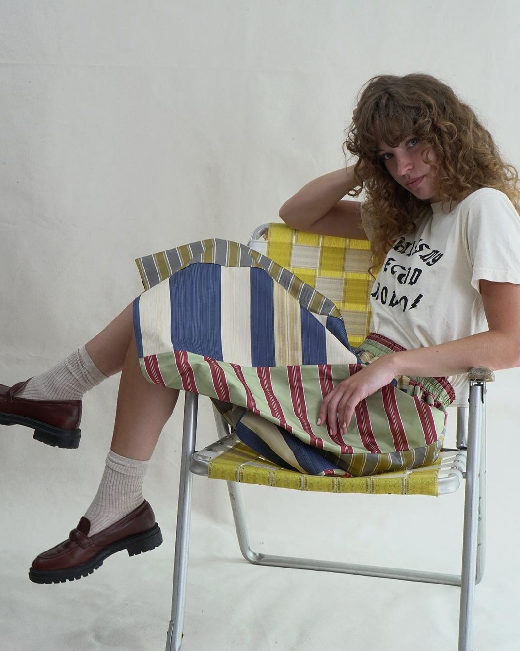 Mixed Upholstry Deadstock Satin  Dirndl Skirt - Multi