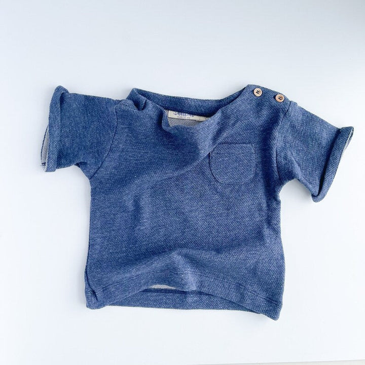 Kids Boatneck Pocket Tee - Heather Lake