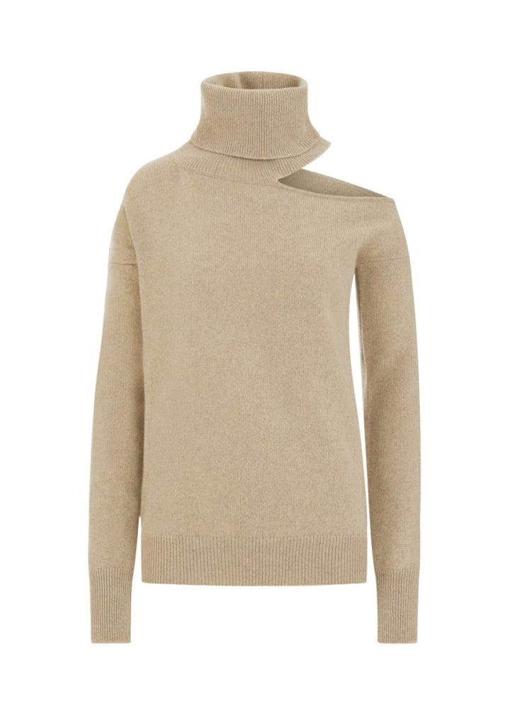 Abbie | Cashmere Roll Neck Jumper - Sand - L - Sweater