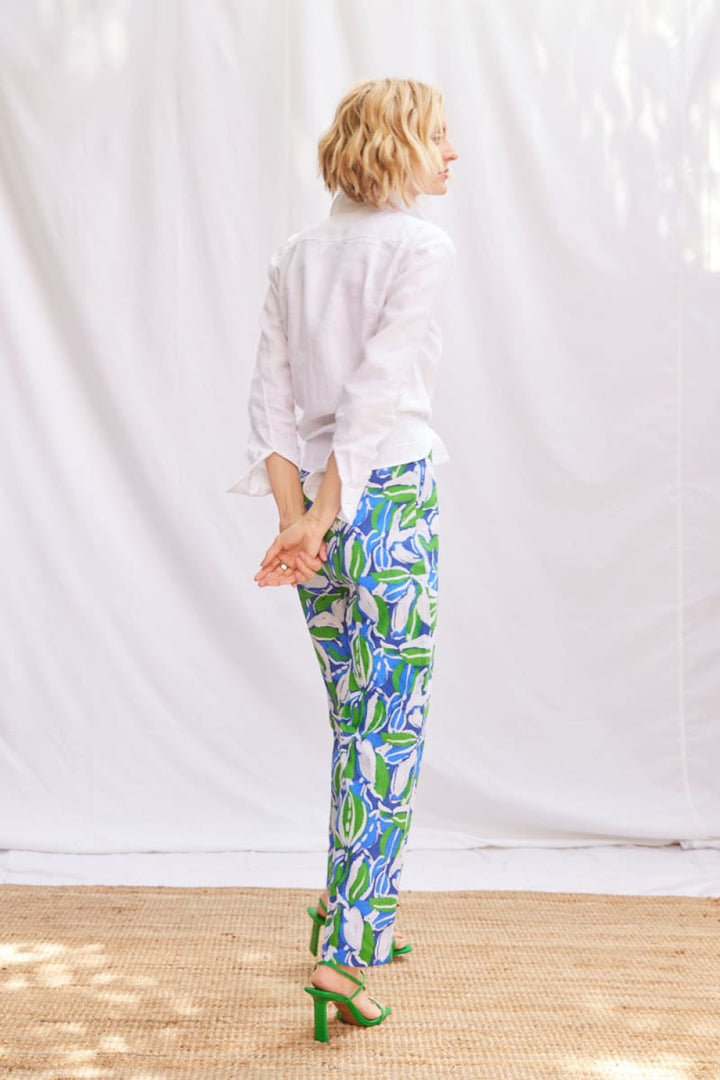 Abstract Print Cigarette Pant - Green/Blue - Pants