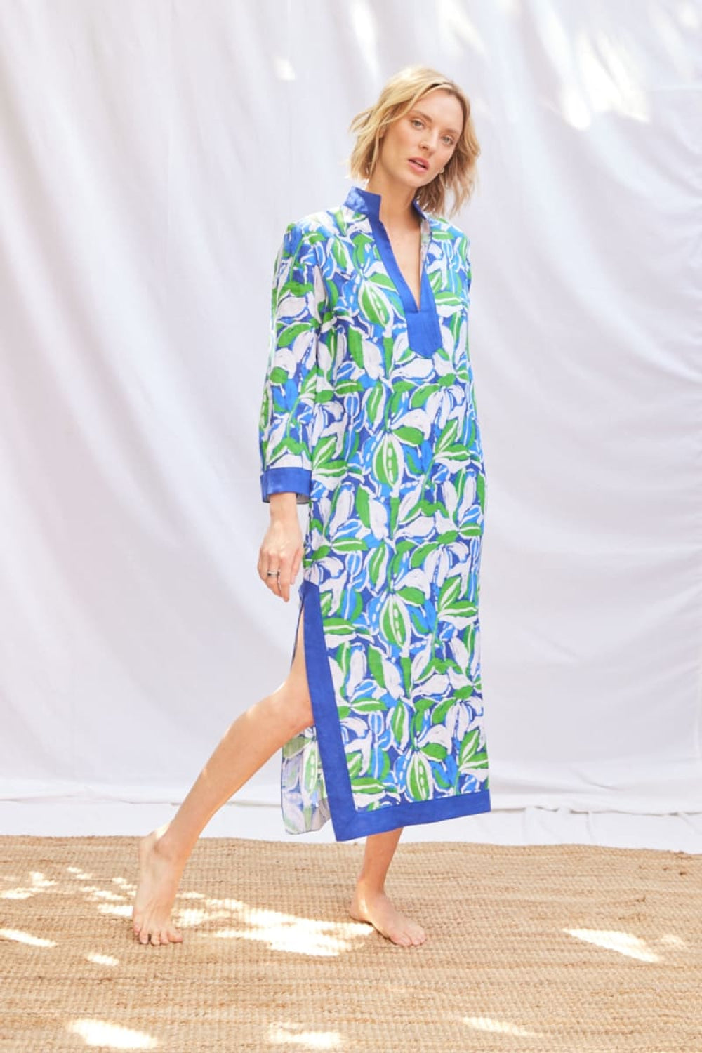 Abstract Print Classic Kaftan - Green/Blue - Dresses