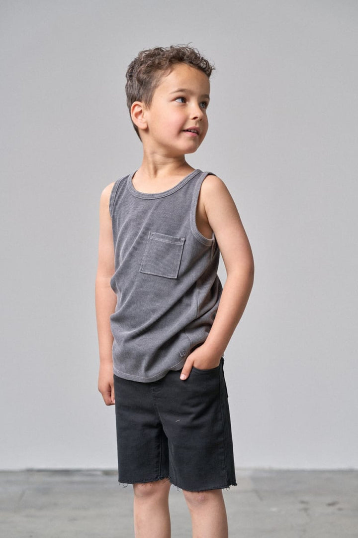 Acid Wash Ribbed Tank - Black - Tank Top