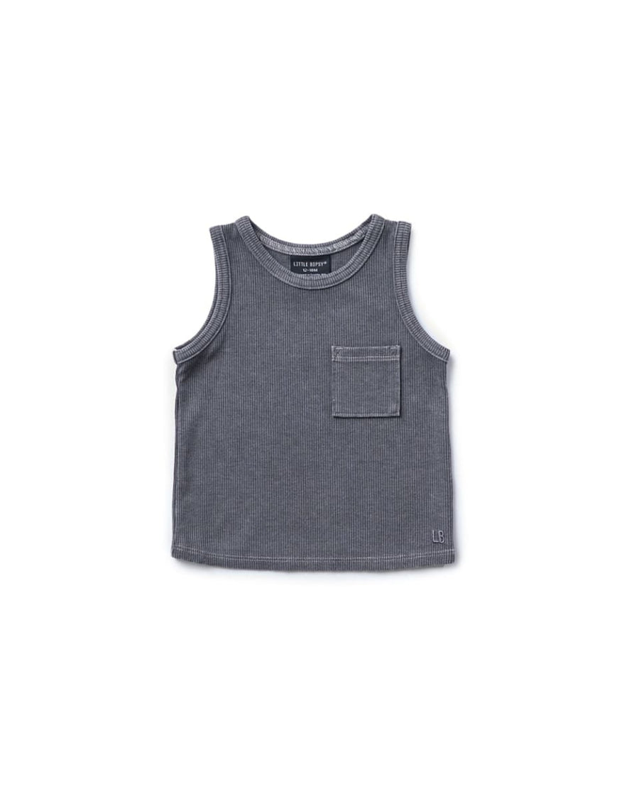 Acid Wash Ribbed Tank - Black - Tank Top