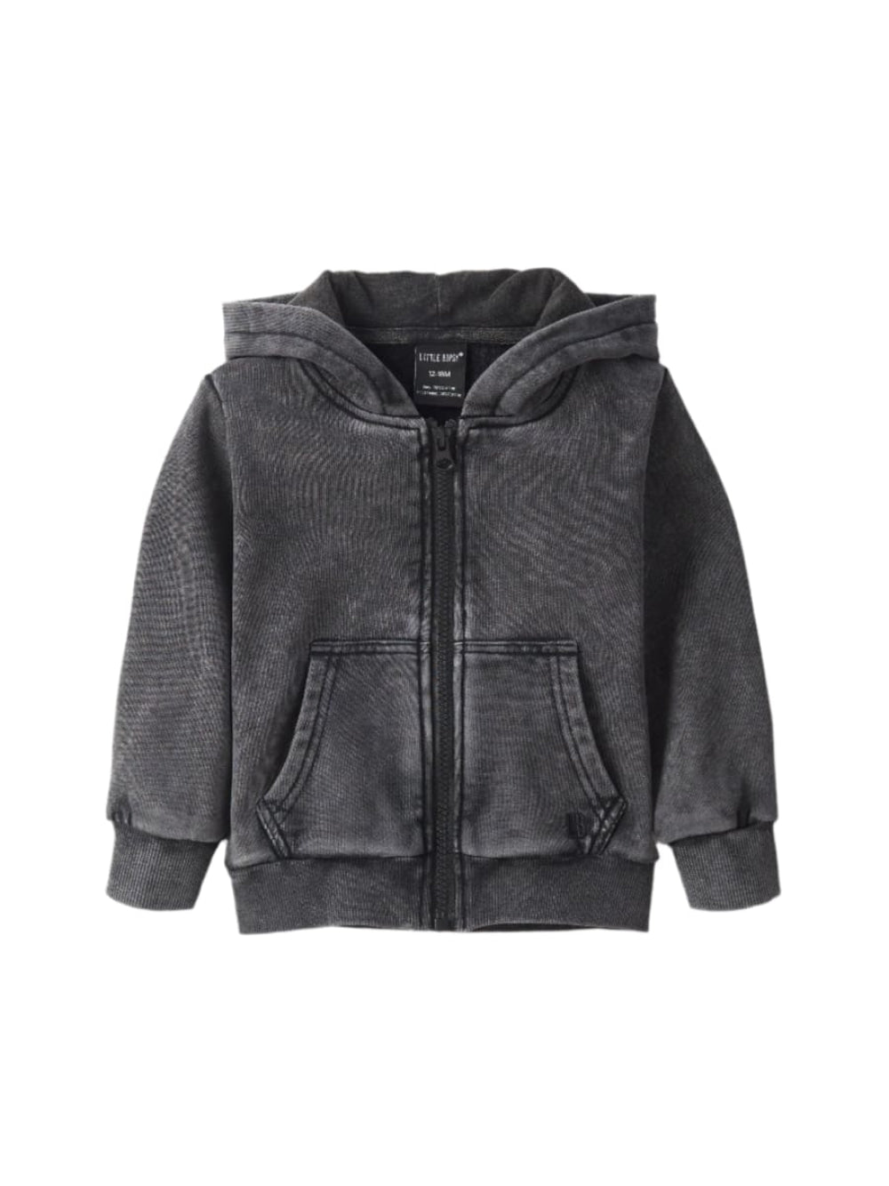 Acid Wash Zip Hoodie - Black - Zip-up Sweatshirt