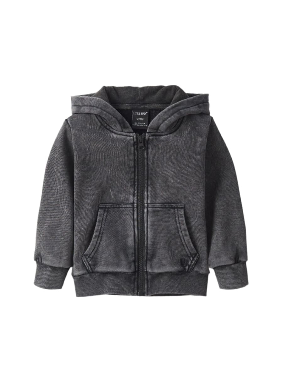 Acid Wash Zip Hoodie - Black - Zip-up Sweatshirt
