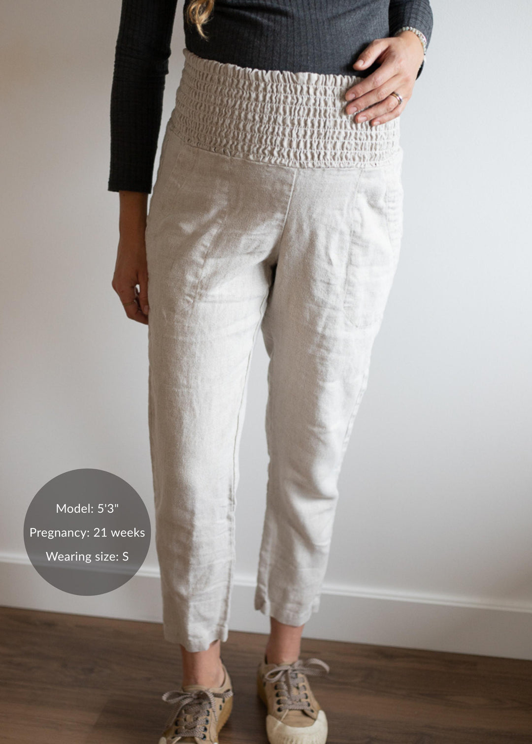 Everyday Transitional Maternity Smocked Linen Pant - Natural