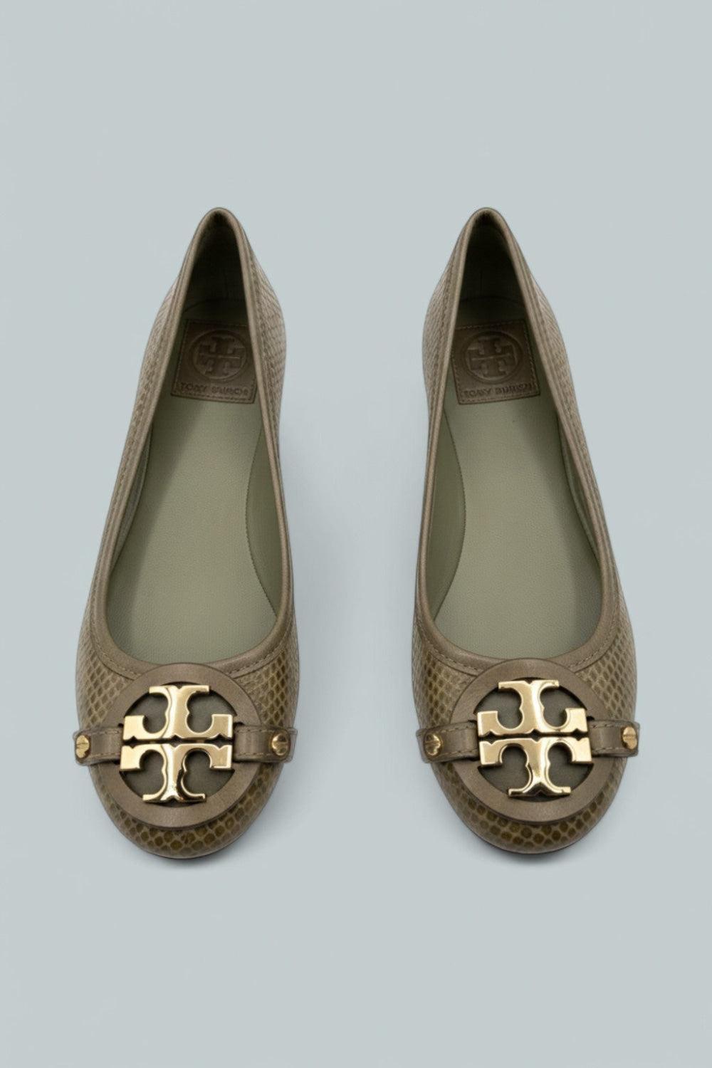 Adan Ballet Flat Embossed Leather - Olive Green Snakeskin - 8 - Flats