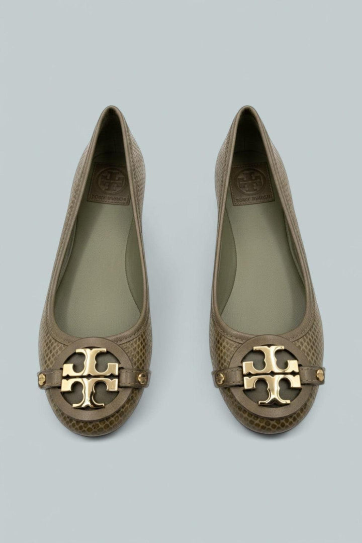 Adan Ballet Flat Embossed Leather - Olive Green Snakeskin - 8 - Flats
