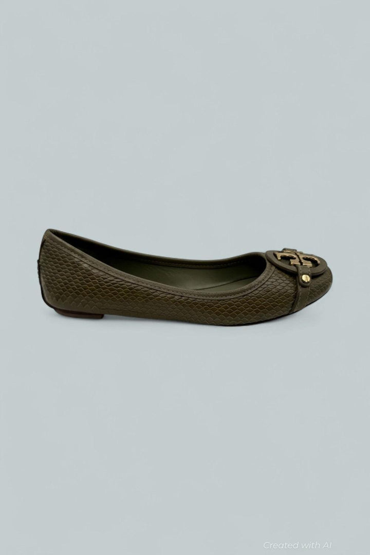 Adan Ballet Flat Embossed Leather - Olive Green Snakeskin - 8 - Flats