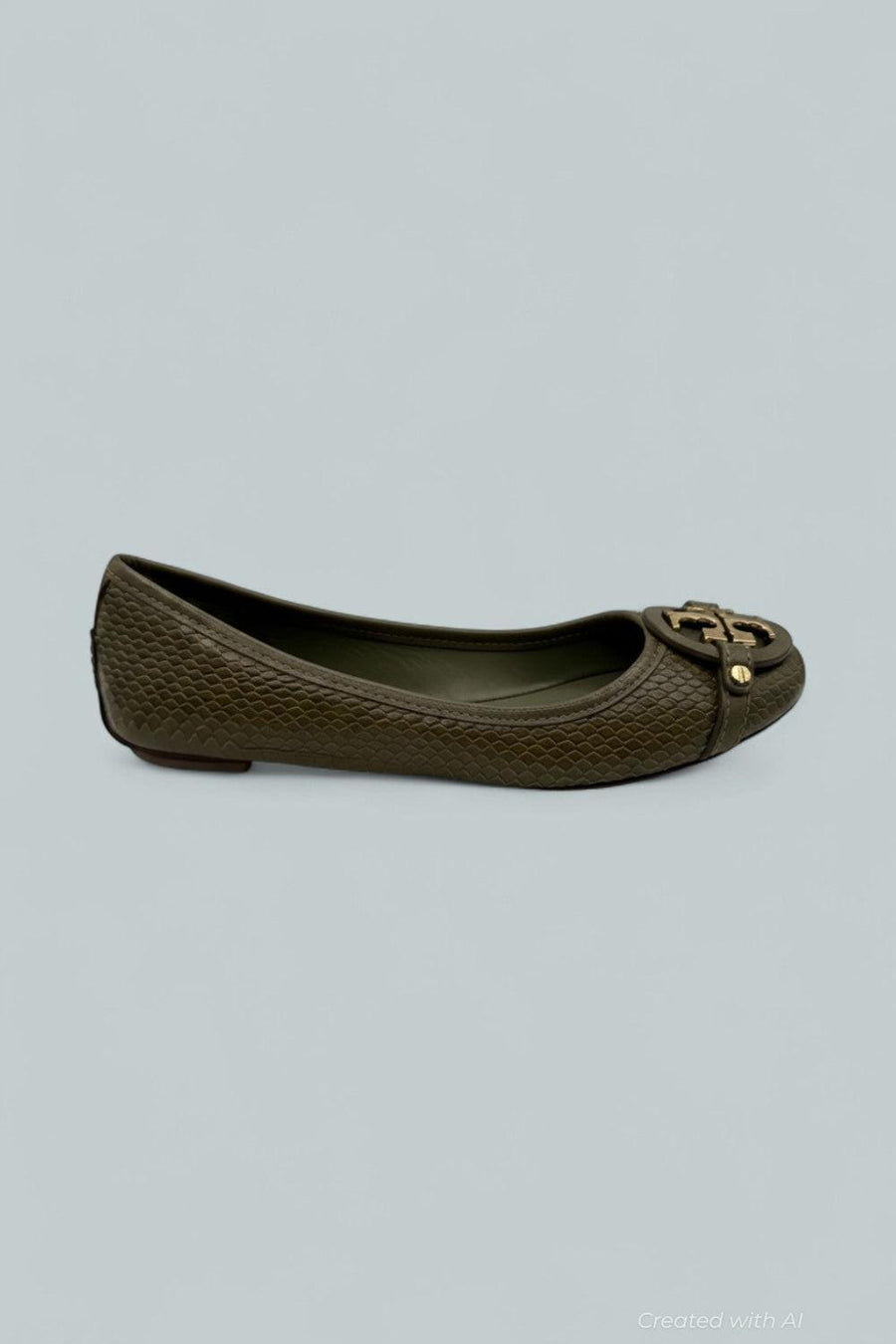 Adan Ballet Flat Embossed Leather - Olive Green Snakeskin - 8 - Flats