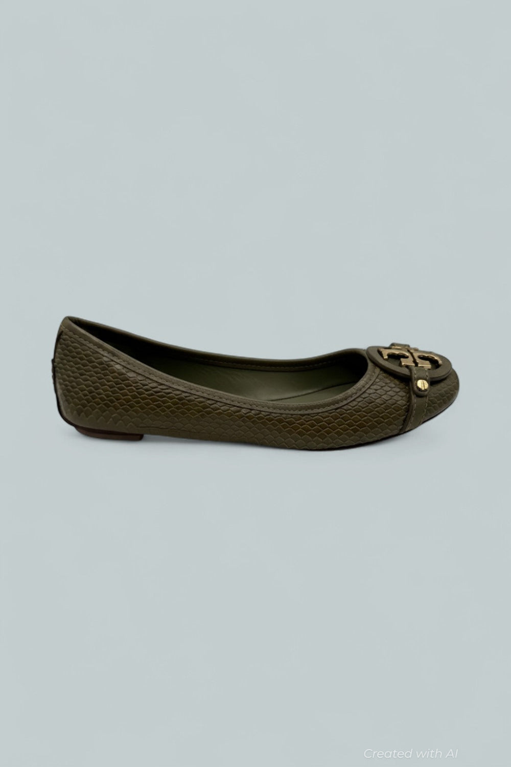 Adan Ballet Flat Embossed Leather - Olive Green Snakeskin - 8 - Flats