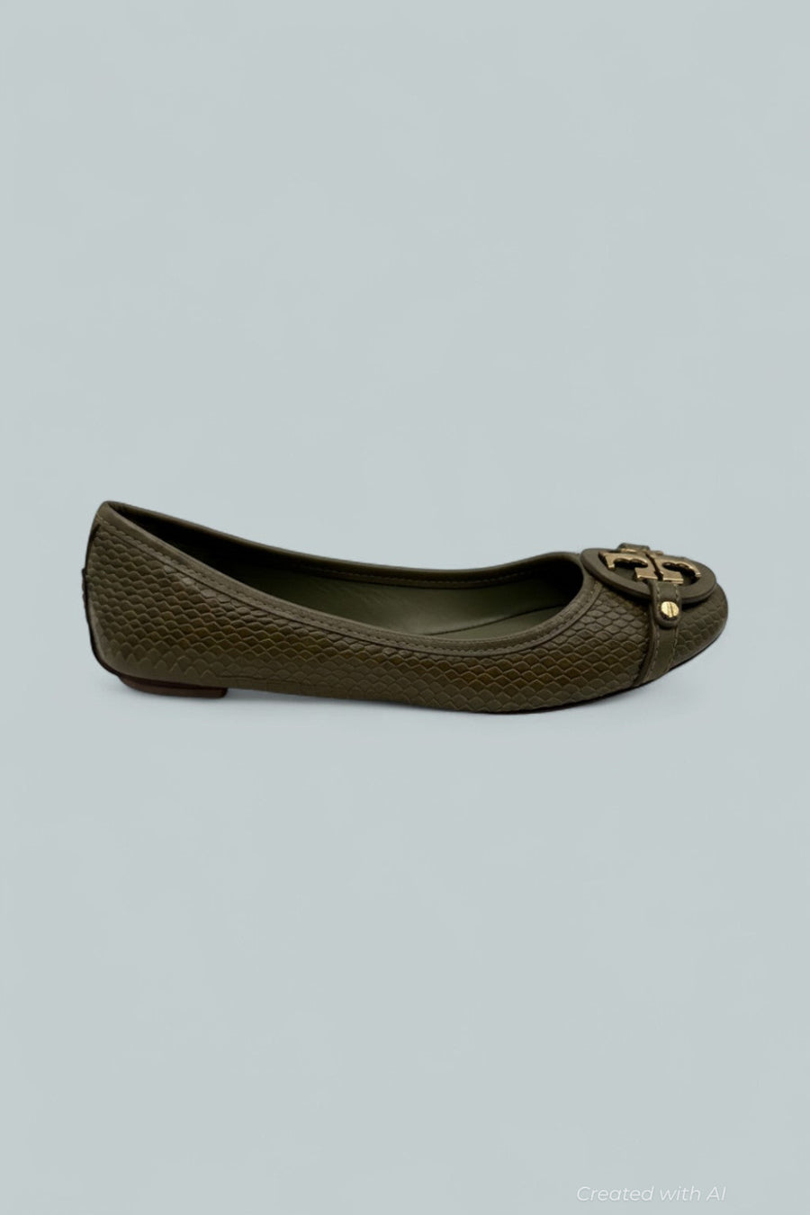 Adan Ballet Flat Embossed Leather - Olive Green Snakeskin - 8 - Flats