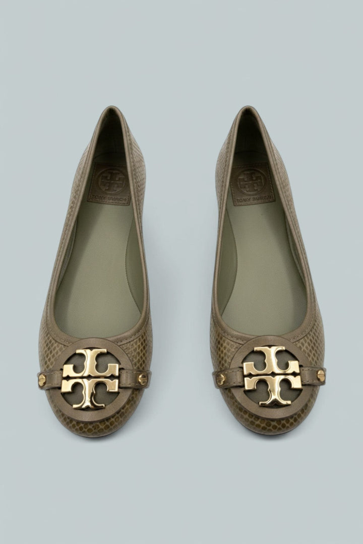 Adan Ballet Flat Embossed Leather - Olive Green Snakeskin - 8 - Flats