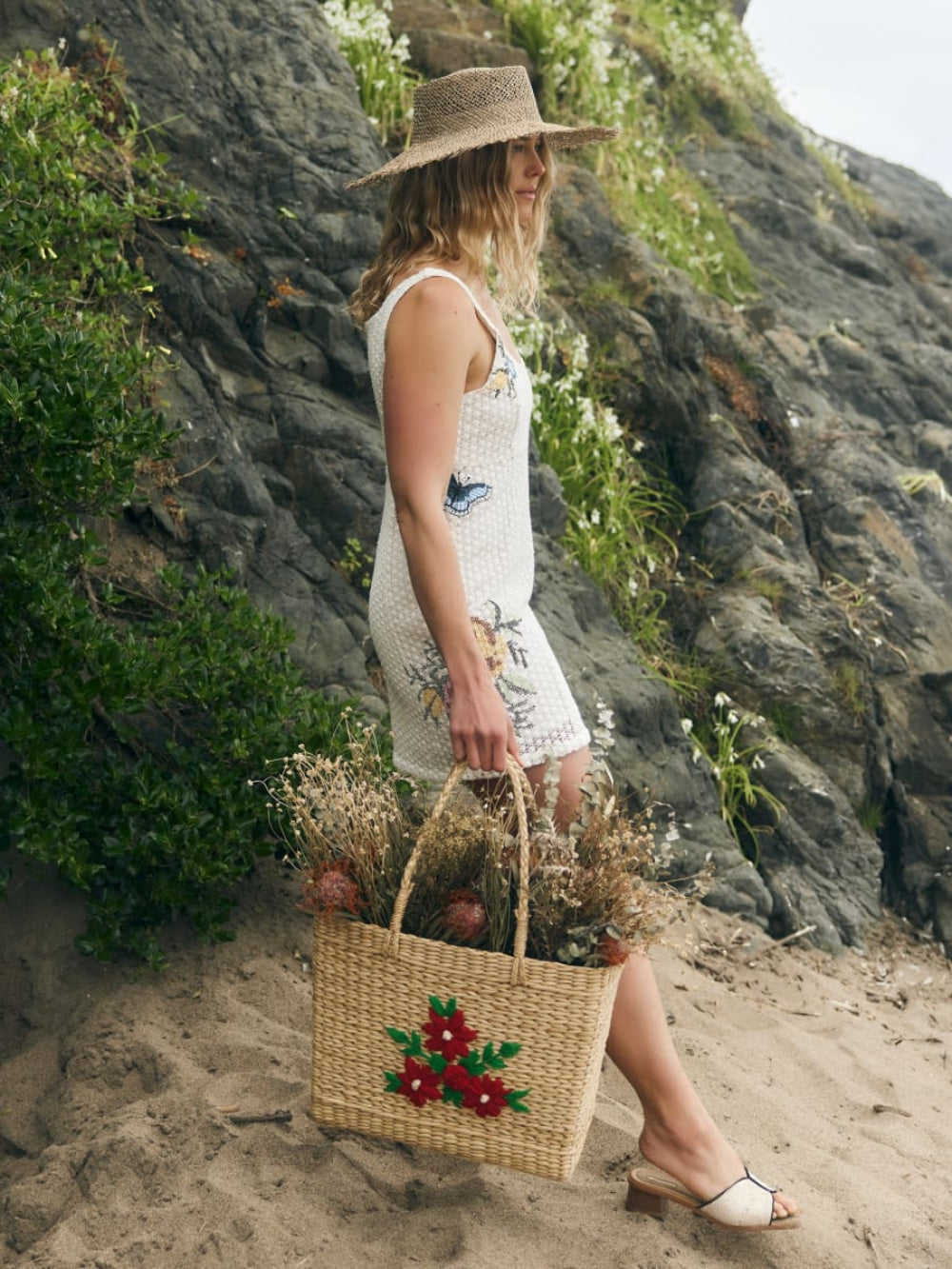 Addie Mini Dress - Cream Crochet/Multicolor Floral Embroidery - FINAL SALE - Dresses