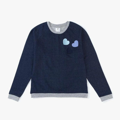 Adult Embroidered Crewneck Sweatshirt - Valentine’s Day Blue Hearts - Crewneck Sweatshirt