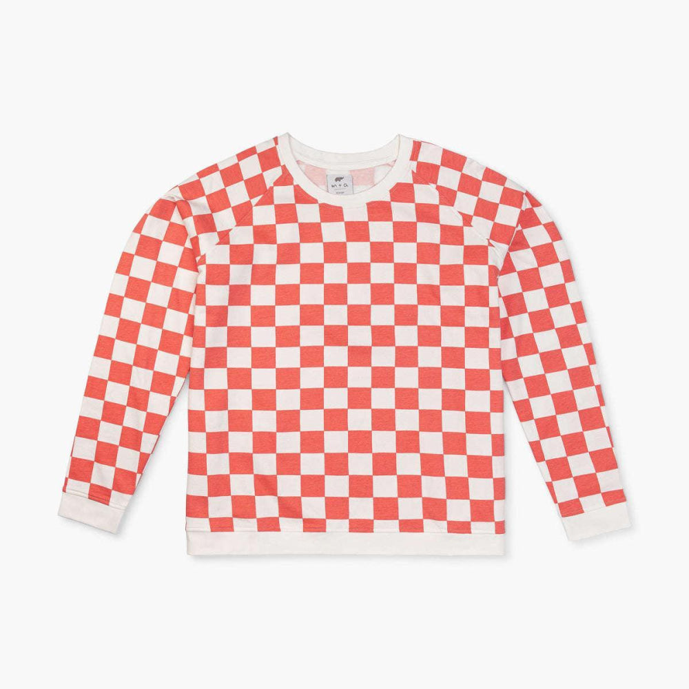 Adult Printed Crewneck Sweatshirt - Red Check - Crewneck Sweatshirt