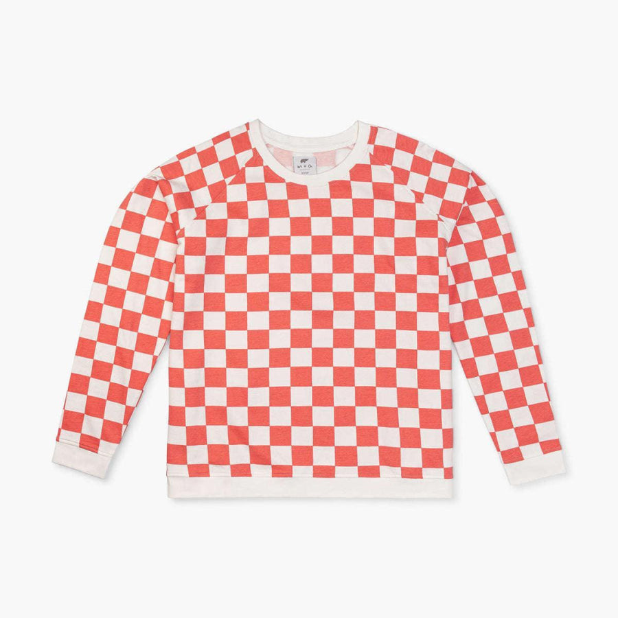 Adult Printed Crewneck Sweatshirt - Red Check - Crewneck Sweatshirt