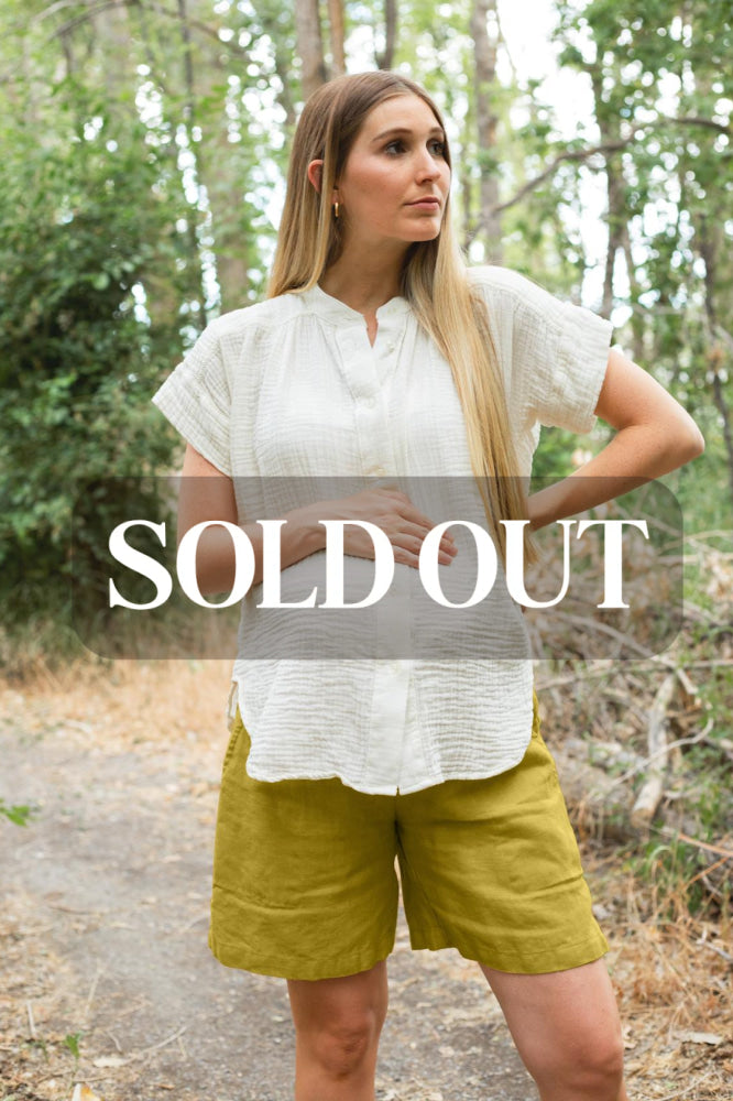 Adult Smocked Linen Transitional Shorts - Golden Olive - Shorts