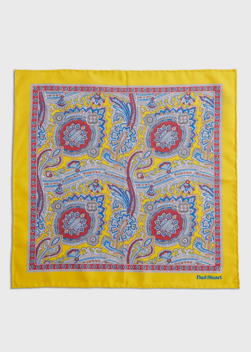 Silk Twill Paisley Pocket Square - Yellow