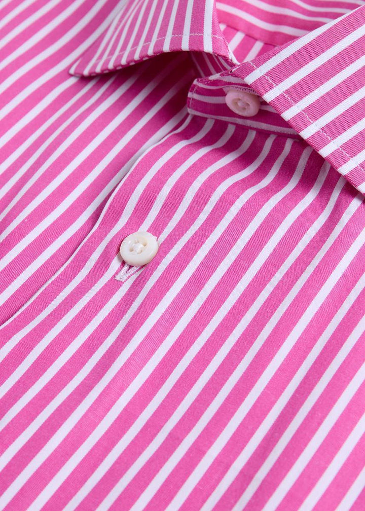 Cotton Vertical Stripe Sport Shirt - Fuchsia - Collared Shirt