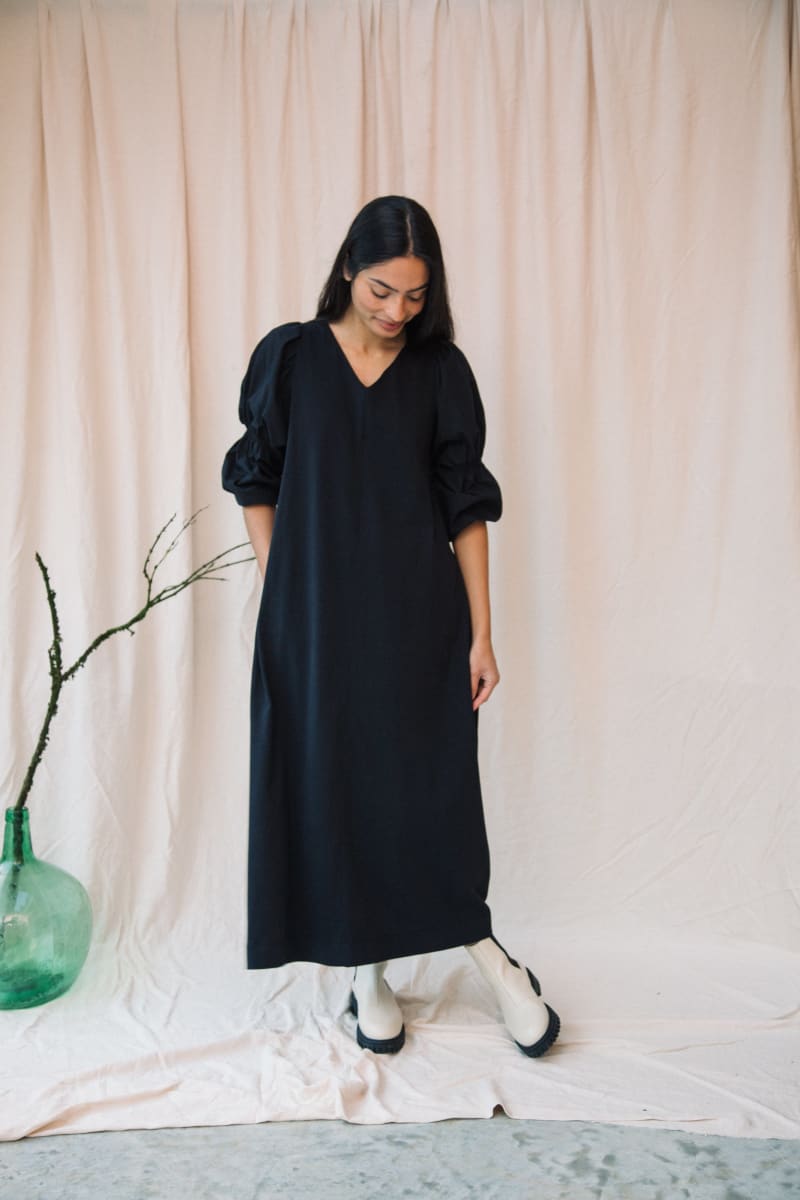 Sora Organic Cotton Jersey and Poplin Dress - Black