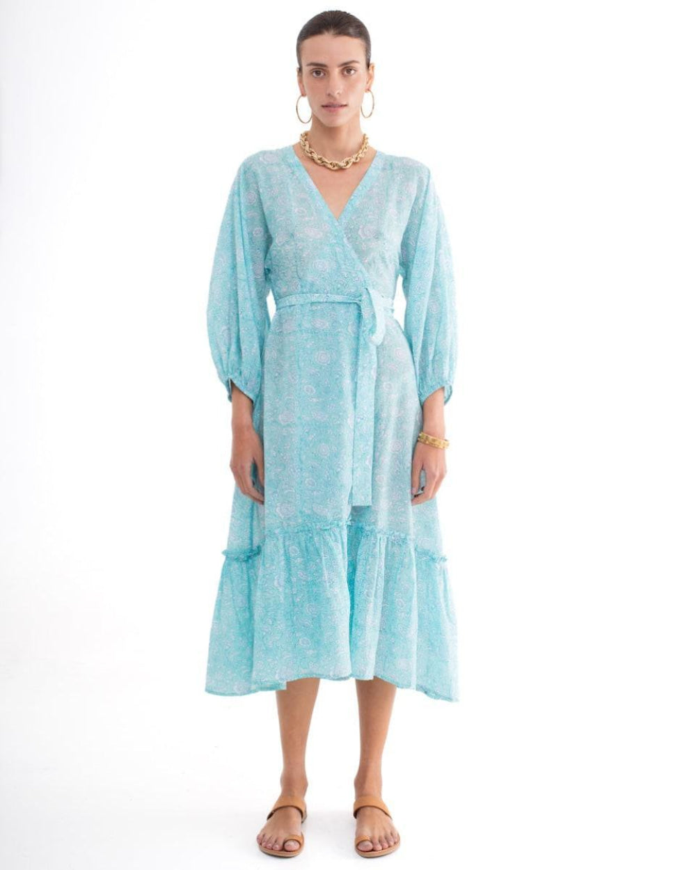 Alessandra Wrap Dress - Aqua-Floral - Dresses