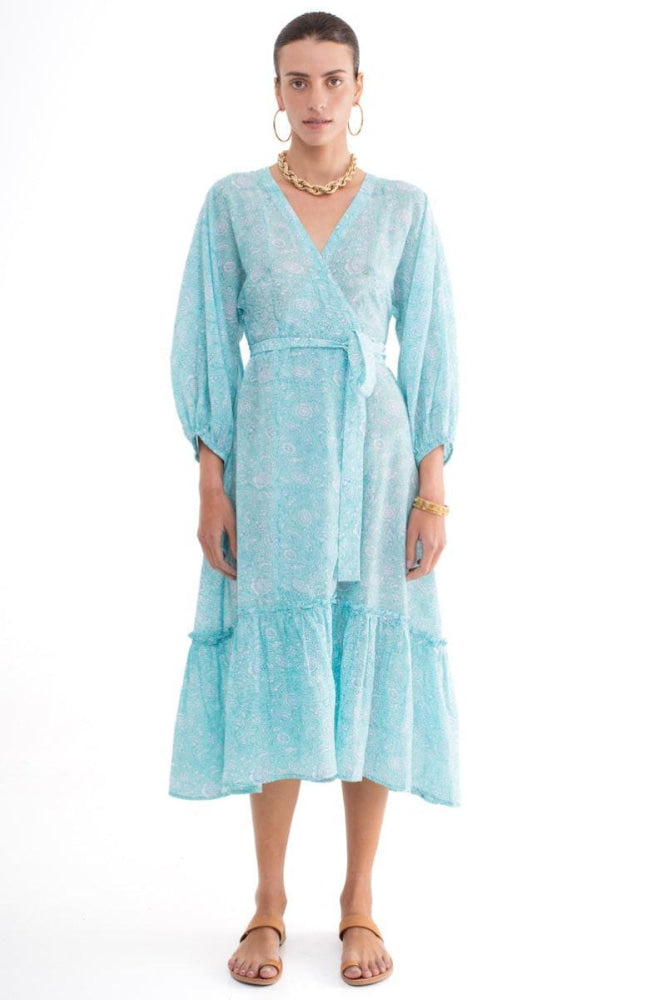 Alessandra Wrap Dress - Aqua-Floral - Dresses