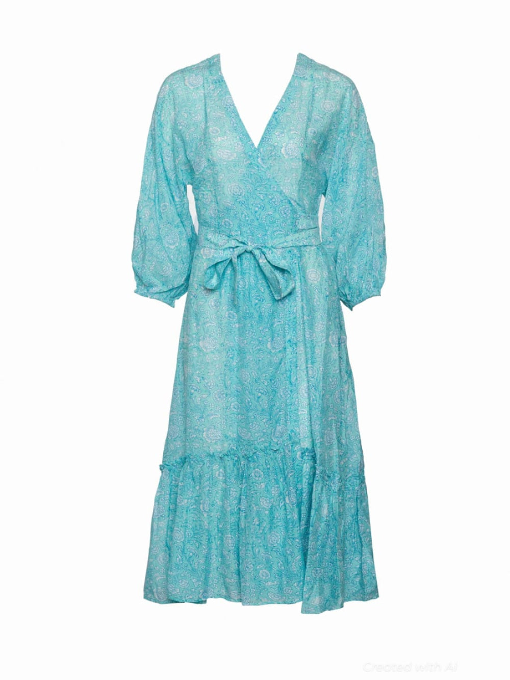 Alessandra Wrap Dress - Aqua-Floral - Dresses