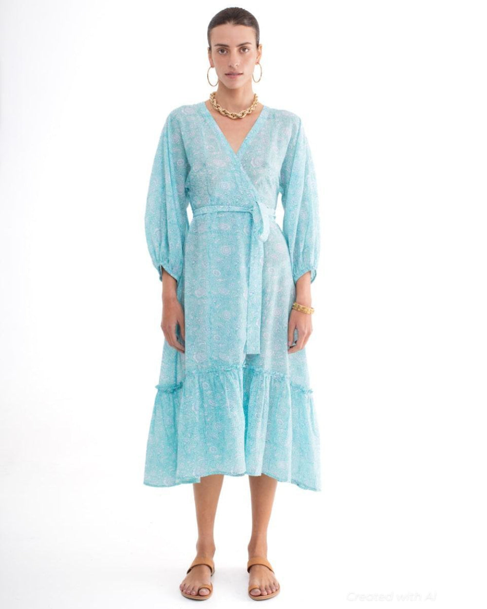 Alessandra Wrap Dress - Aqua-Floral - Dresses
