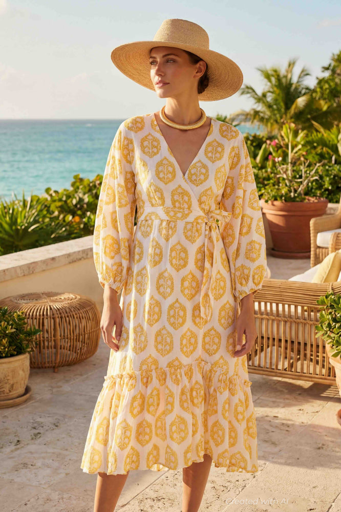 Alessandra Wrap Dress - Gold-Medallion - Dresses