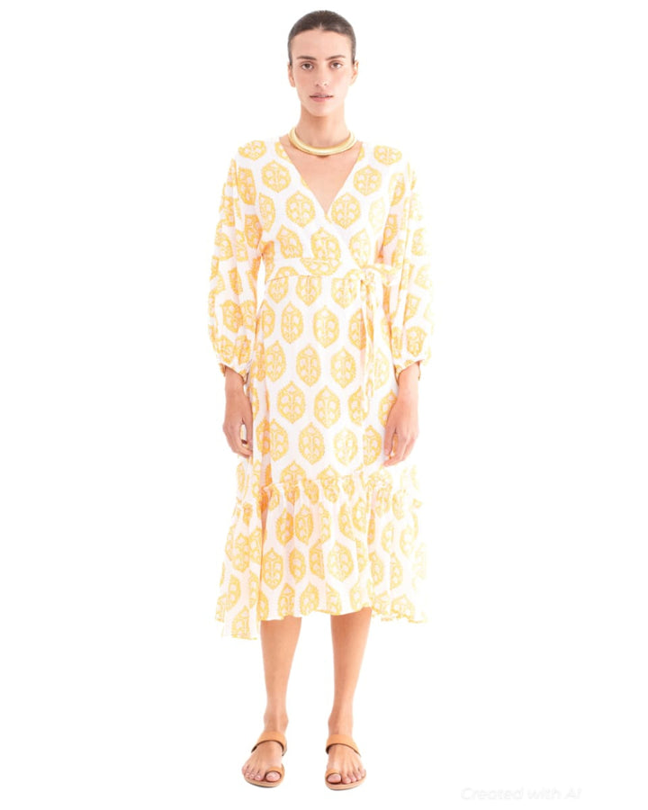 Alessandra Wrap Dress - Gold-Medallion - Dresses