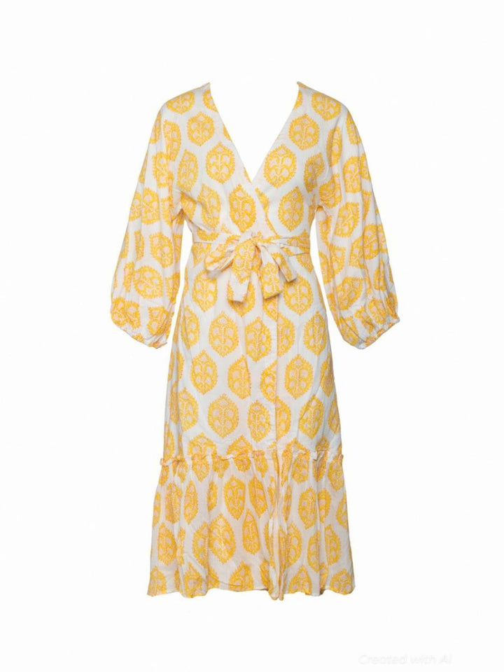 Alessandra Wrap Dress - Gold-Medallion - Dresses
