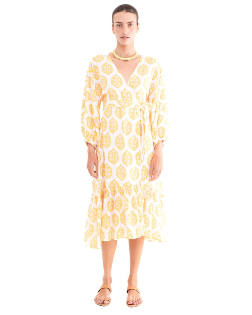 Alessandra Wrap Dress - Gold-Medallion - Dresses