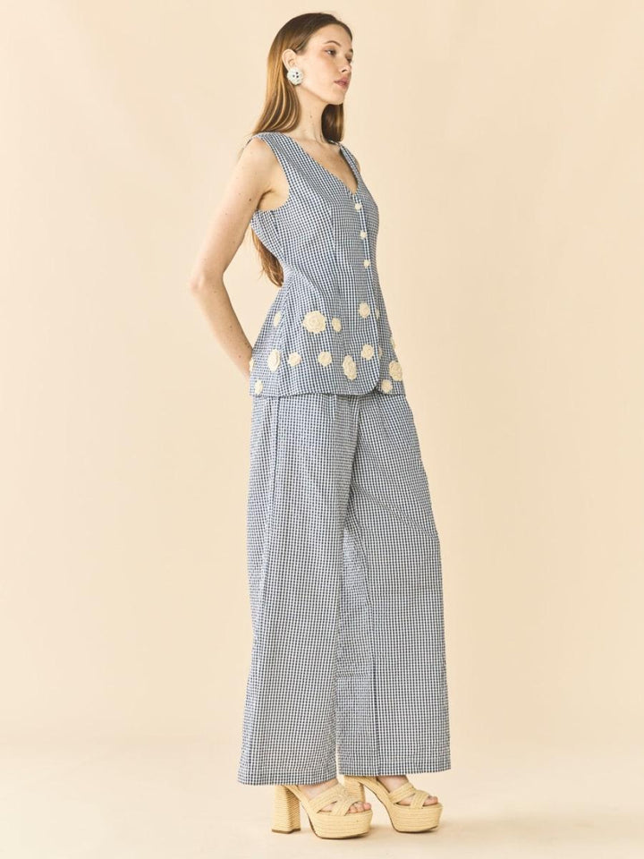 Alexa Top x Rainey Collaboration - Navy Gingham with Cream Crochet Appliqué - FINAL SALE - Vest