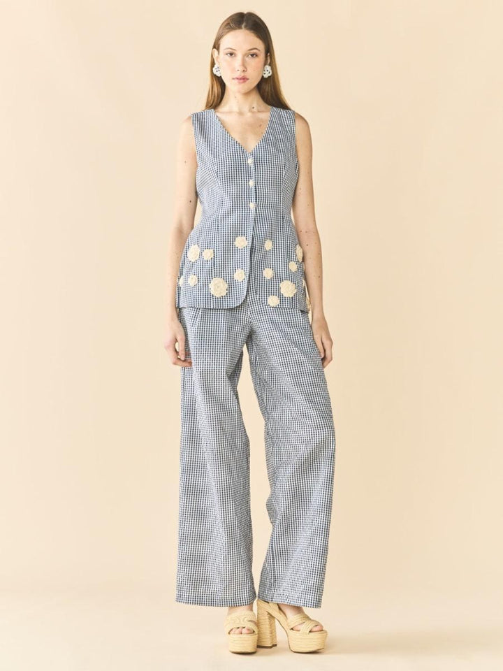 Alexa Top x Rainey Collaboration - Navy Gingham with Cream Crochet Appliqué - FINAL SALE - Vest
