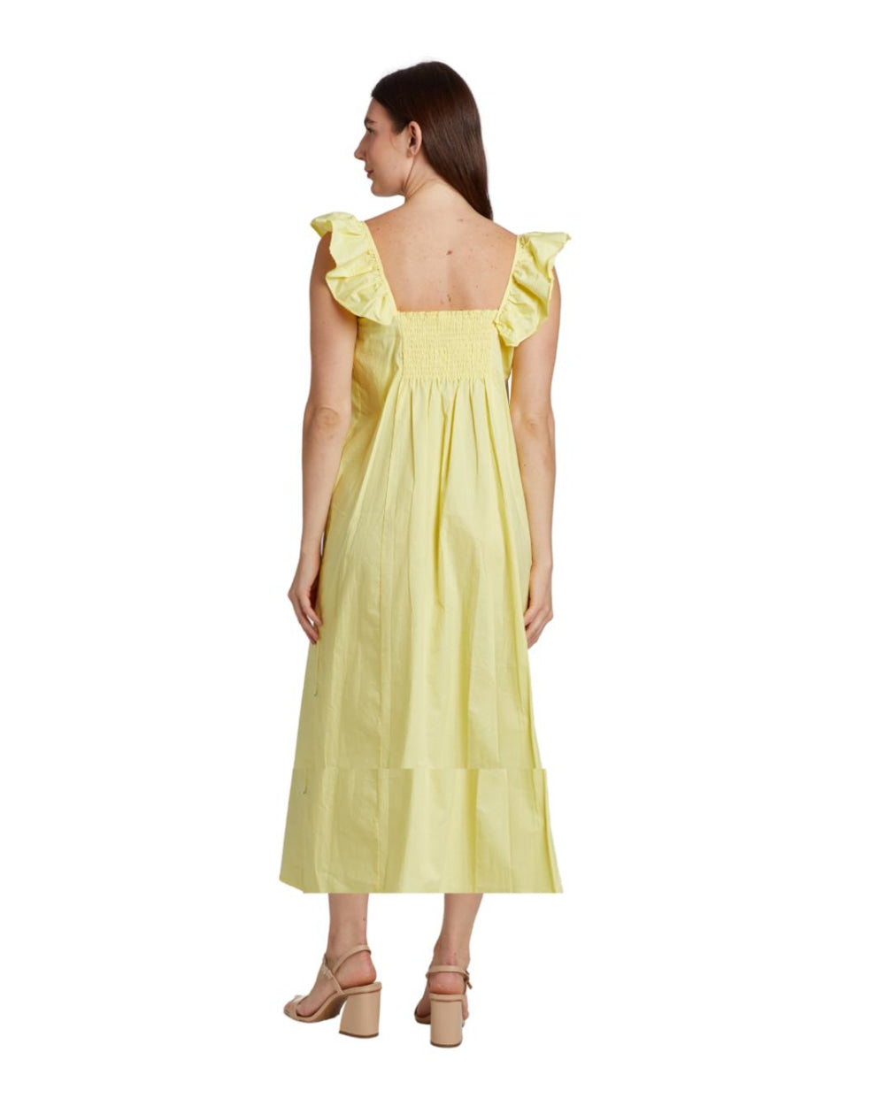 Ali Ruffle Square Neck Dress - Butter Yellow - Dresses