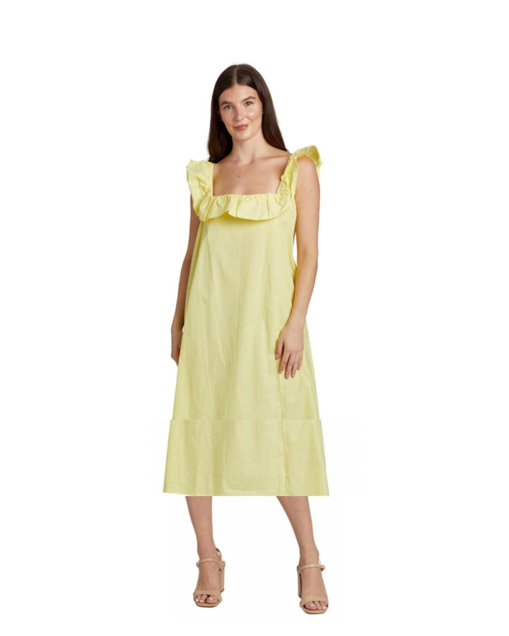 Ali Ruffle Square Neck Dress - Butter Yellow - Dresses