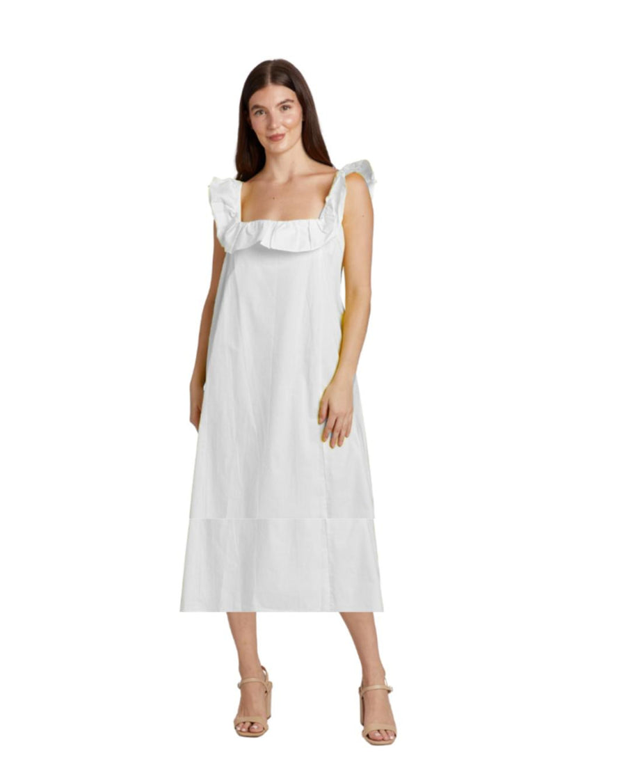 Ali Ruffle Square Neck Dress - White - Dresses