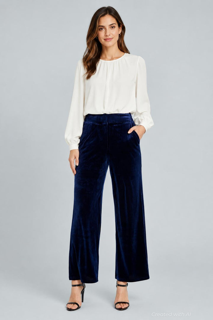 Alice Velvet Straight-Leg Trousers - Navy - Trouser