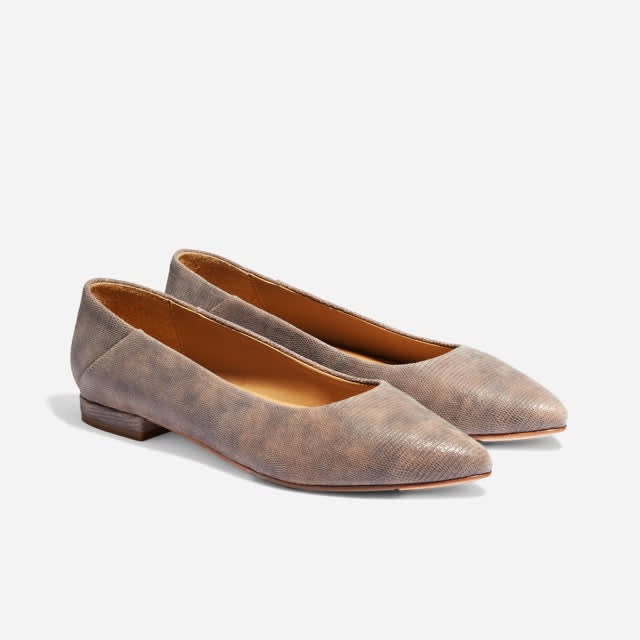 Fina Pointed Toe Flat Snake - Greige