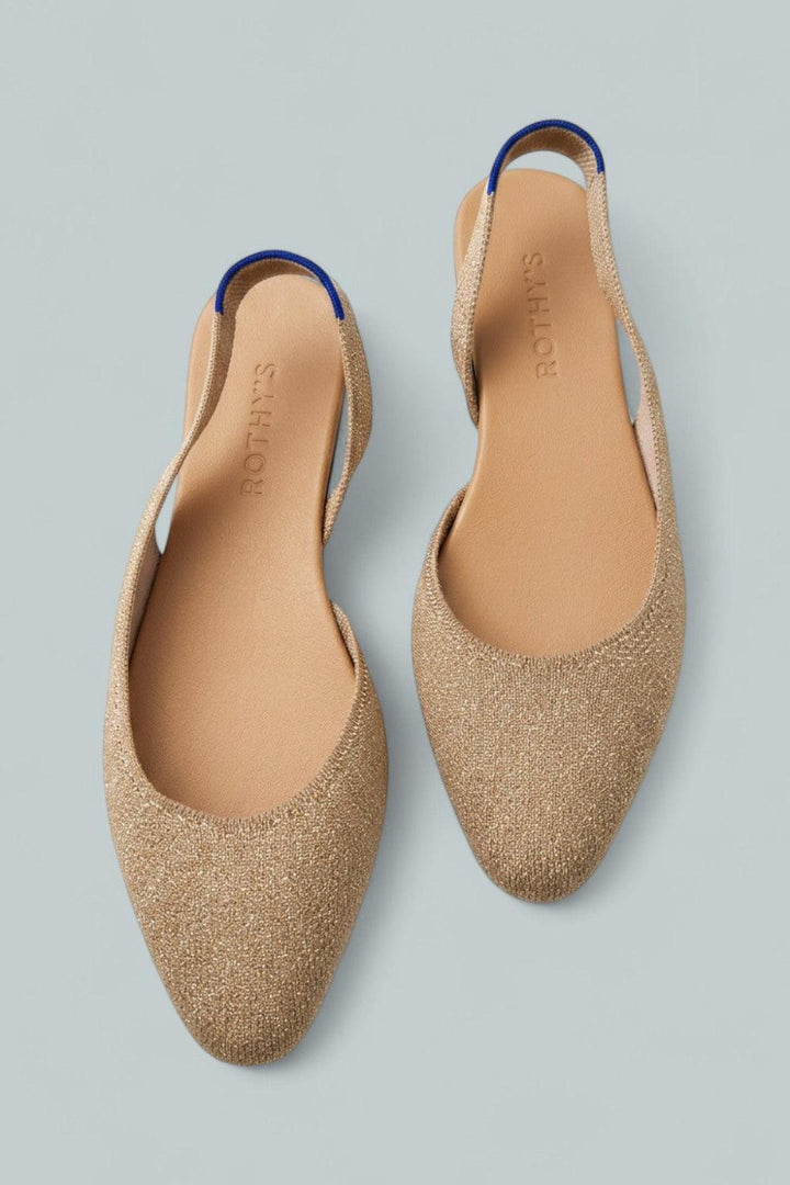 Almond Slingback Slip-On Dress Shoes - Metallic Prosecco - 6.5 - Pumps