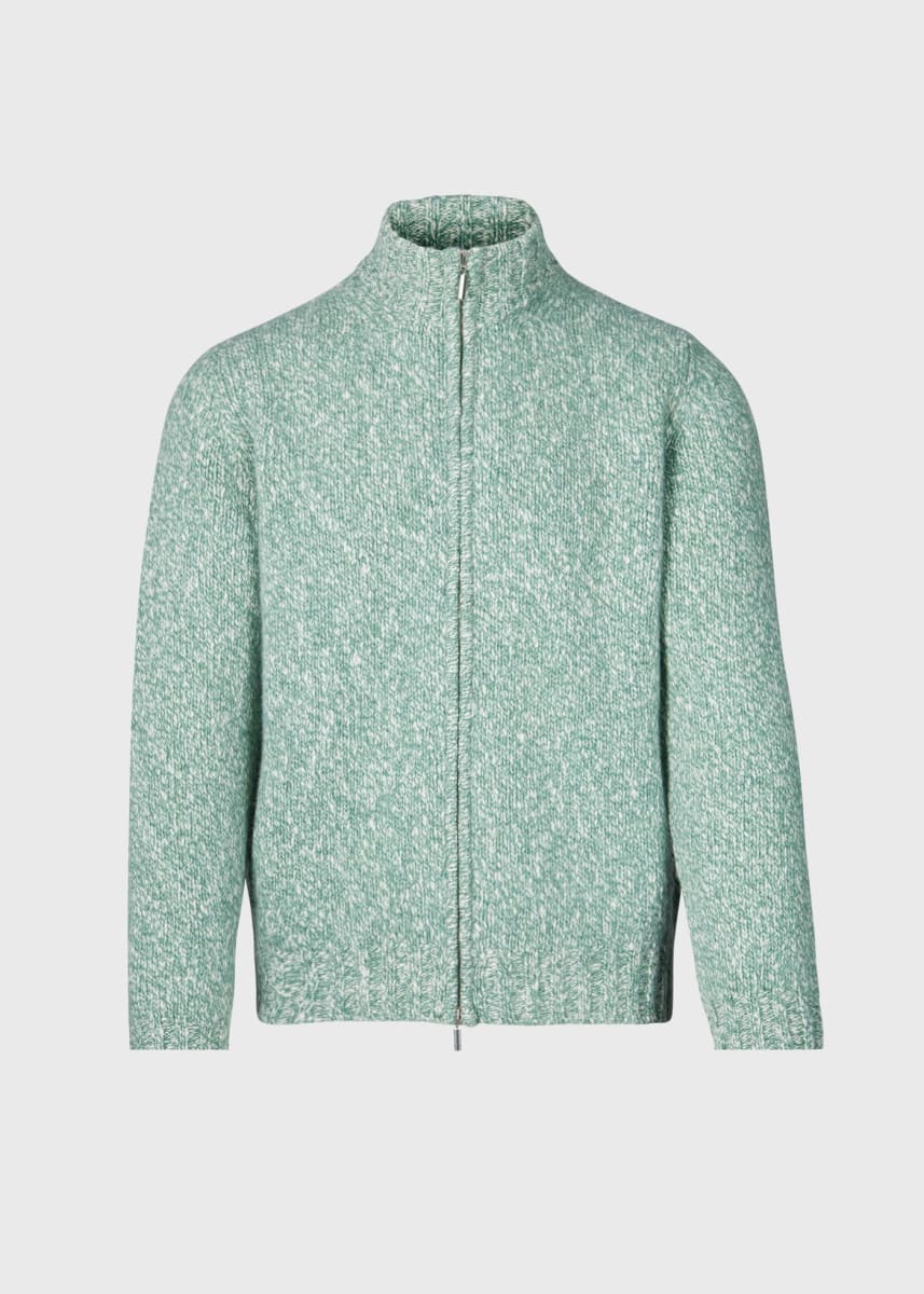 Wool & Cashmere Marled Zip Cardigan - Mint - Cardigan