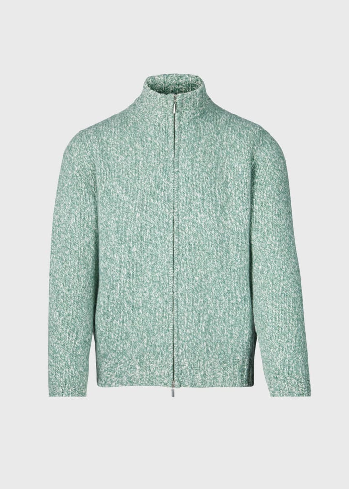 Wool & Cashmere Marled Zip Cardigan - Mint - Cardigan