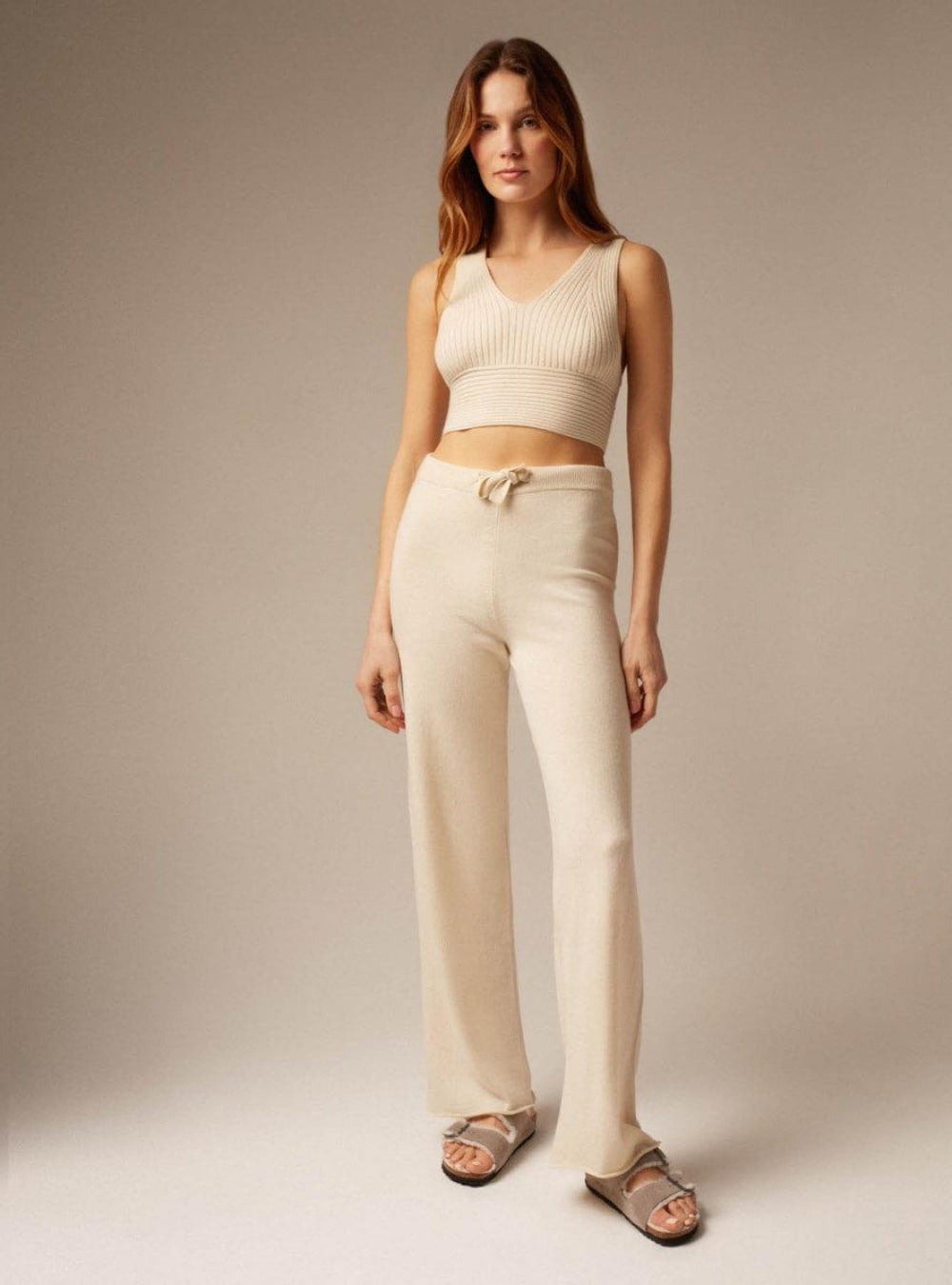 Amaya | Cashmere Wide Leg Trousers - Cream - Trouser