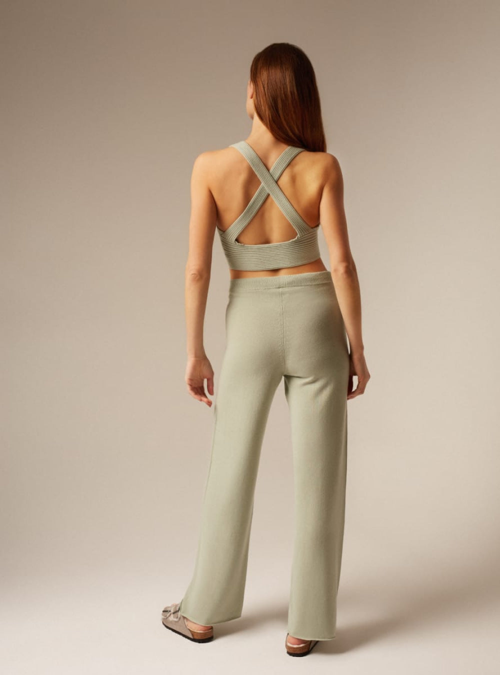 Amaya | Cashmere Wide Leg Trousers - Sage - Trouser